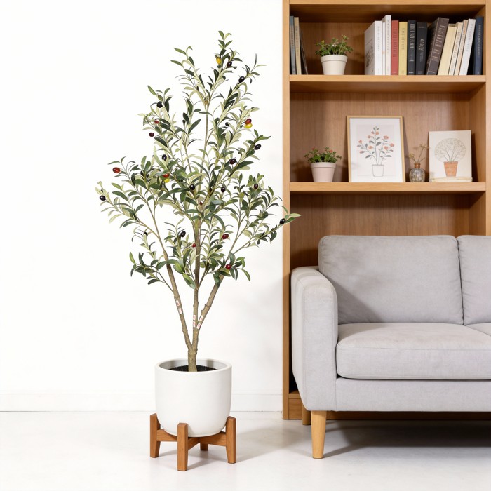 5 Artificial Olive Tree In Black Plastic Pot, 1pc Set