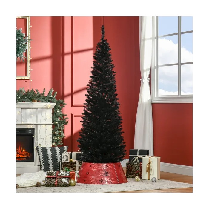 6 Ft Artificial Pencil Christmas Tree, Slim Xmas Tree With 390 Realistic Branch Tips And Plastic Stand, Black
