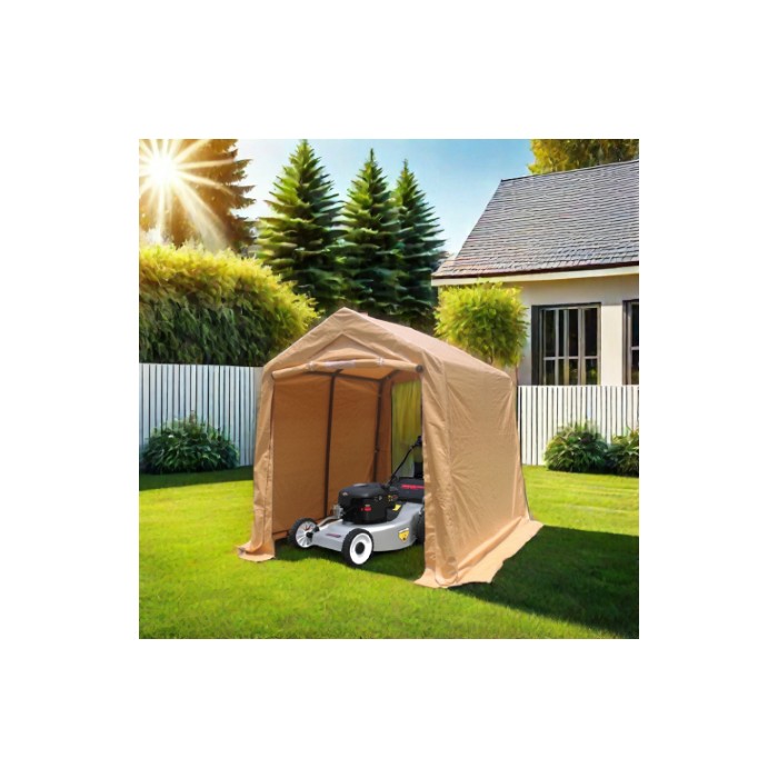 7x12ft Outdoor Portable Gazebo Storage Shelter Shed With 2 Roll Up Zipper Doors & Vents Carport For Motorcycle Waterproof And UV Resistant Anti-Snow Portable Garage Kit Tent, Sand