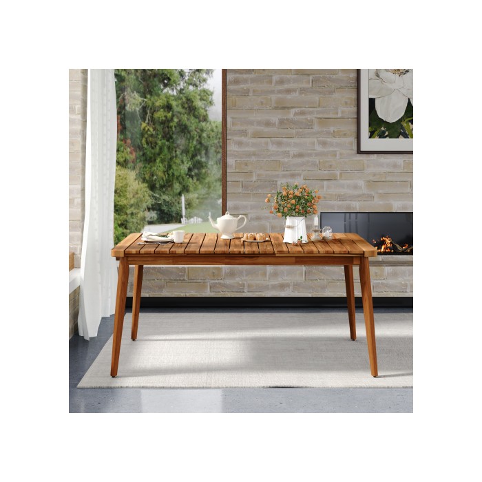 Acacia Wood Dining Table 6-Person Outdoor Table, Farmhouse Furniture For Patio, Garden, Backyard, Teak 180 LBS Weight Capacity 63L