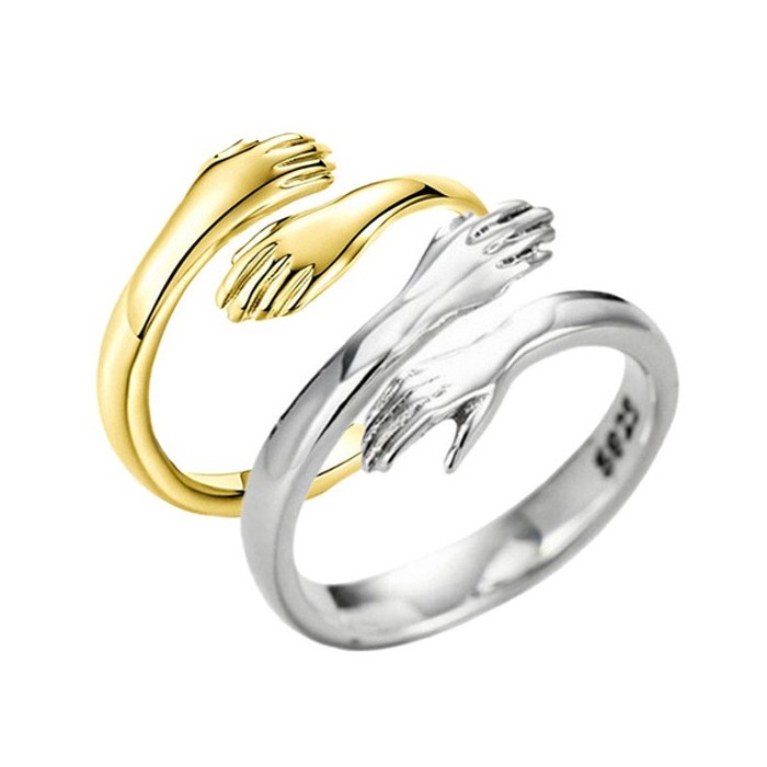 Alloy Simple Hands Hug Ring Opening Adjustable Jewelry