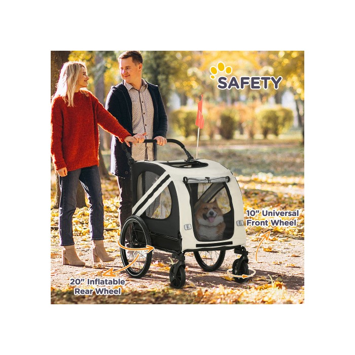 Aosom 2-in-1 Pet Bike Trailer For Small Dogs, Road-Visibility Bicycle Stroller, Weather-Strong Bike Wagon Trailer Sidecar Attachment, White
