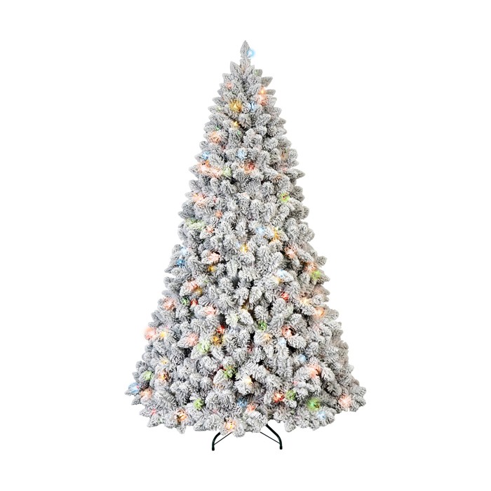 Artificial 4ft Flocked Christmas Tree With 366 PVC Branch Tips, Pine Conex21pcs, 150L Colorful Led, Memory Wire Iron Wire, Hinged Premium & Foldable Base For Indoor Holiday Decorating
