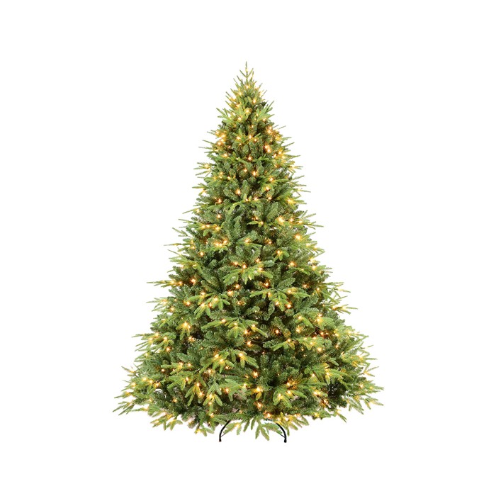 Artificial 6.5ft Green Christmas Tree With 2225 PE PVC Mixed Branch Tips, 450L Warm White Led, Steel Wire, Hinged Premium & Foldable Base For Indoor Holiday Decorating