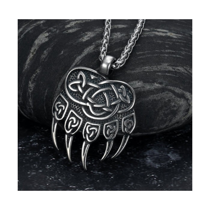Asgard Crafted Handcrafted Stainless Steel Bear Paw Pendant Chain
