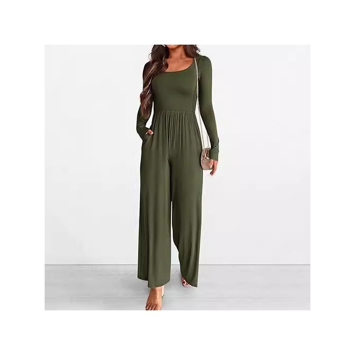 Autumn And Winter Draping Solid Color Sports Long Sleeve Jumpsuit Wide-leg Pants