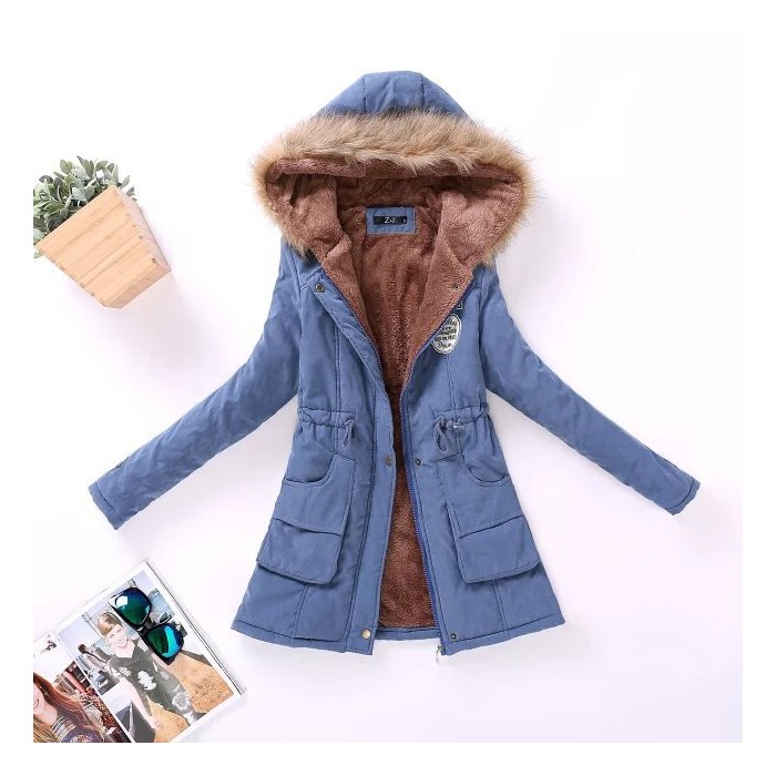 Autumn and Winter Plus Size Hooded Mid-length Cotton Jacket