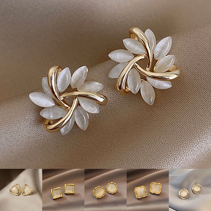 Cat's Eye Flower Earrings High Sense Opal Square Triangle Geometry Earrings