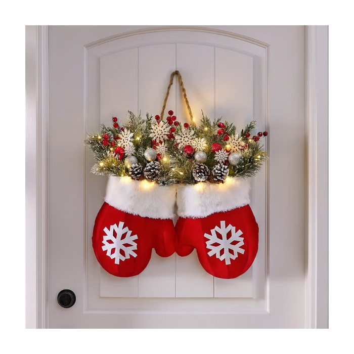 Christmas Garland Creative Glove Shaped Simulated Flower Wreath Window Door Gate Decoration Door Sign Xmas Party Decoration