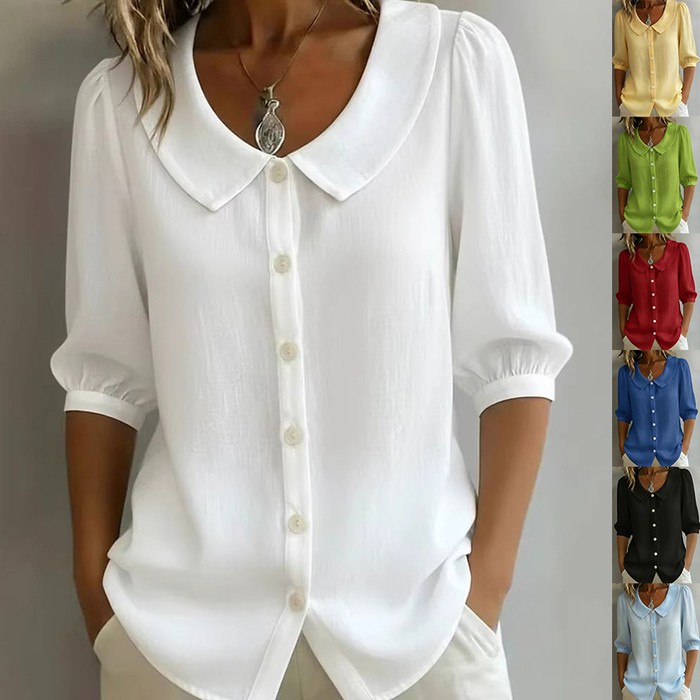 Collared Short-sleeve Blouse Fashion Casual Versatile Loose Shirt Women's Clothing