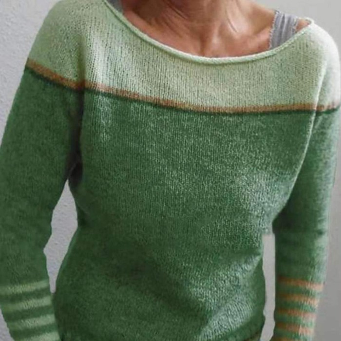 Contrasting Color Sweater Casual Loose Solid Color Striped Sweater