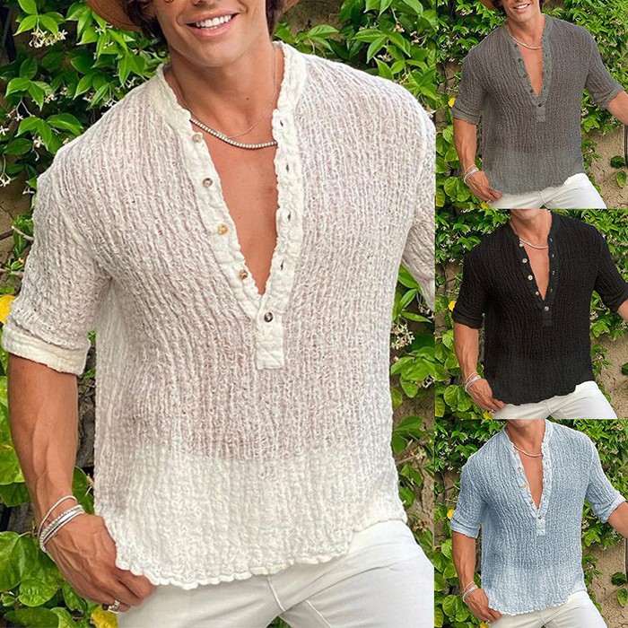 Cotton And Linen Casual Loose Long Sleeve Button V-neck Top Soft Shirt