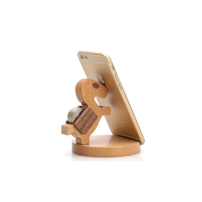 Creative Mobile Phone Toma Back With Coin Beech Wood Lazy Phone Holder Custom Lettering