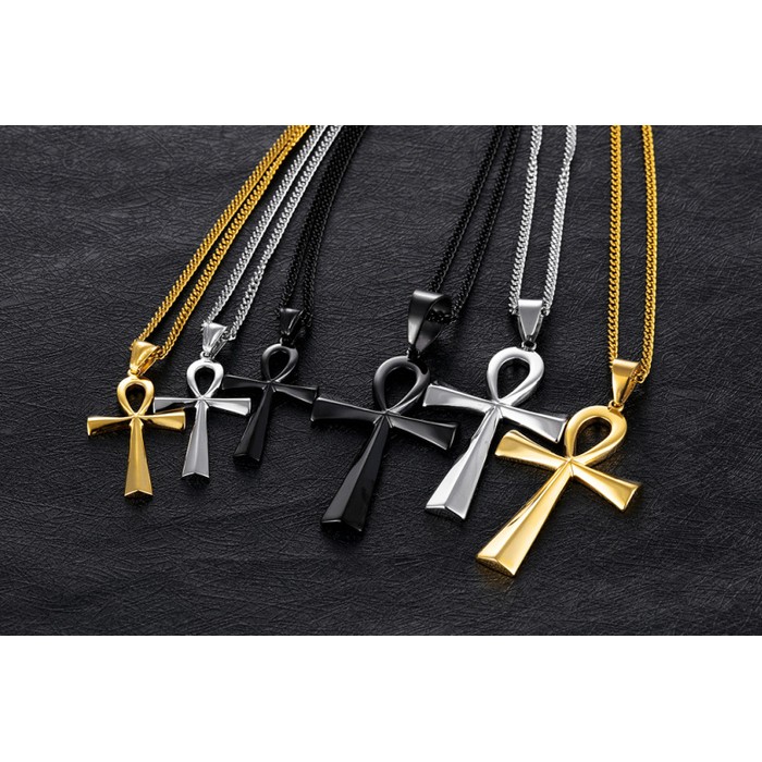 Cross-border e-commerce goods source, European and American glossy stainless steel ancient Egyptian Cross man Necklace Amulet Pendant