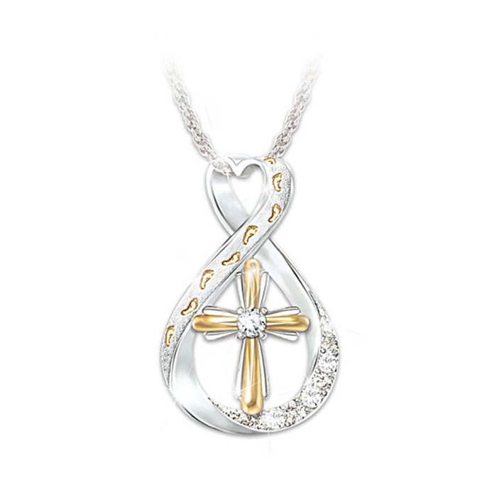 Cross Footprint Diamond Pendant Two Tone