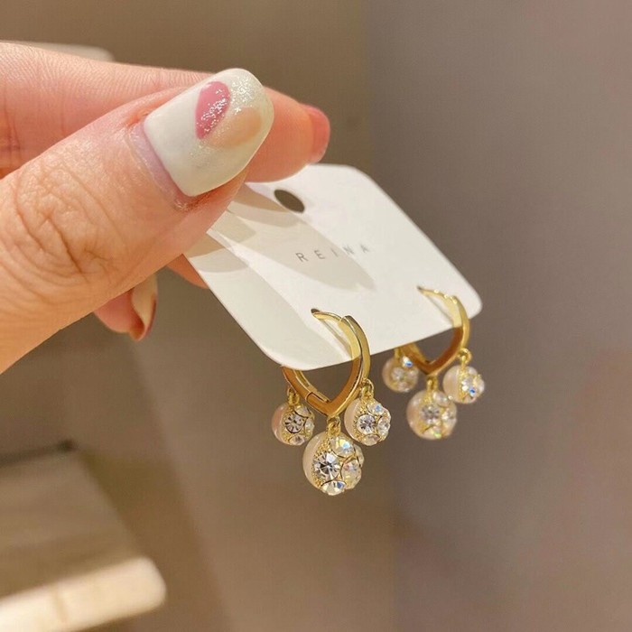 Diamond-studded Pearl Earrings High-end Light Luxury Net Red