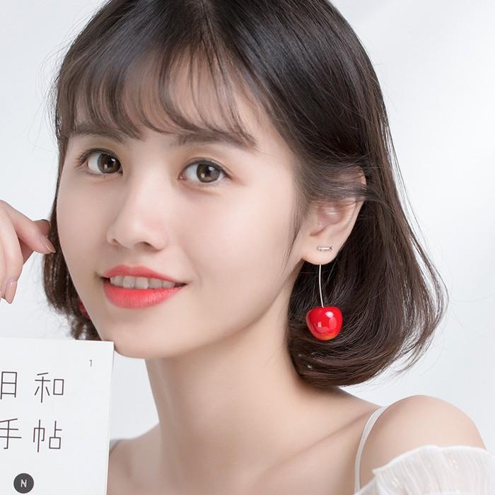Elegant Lady Long S925 Silver Female Mori Fashion Cherry-shaped Earrings