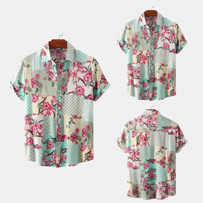 European And American Floral Men's Short-sleeved Shirt