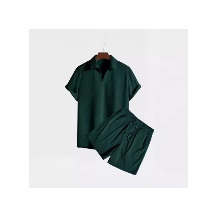 European And American Leisure Loose Multi-color Beachwear Corduroy Short Sleeve Suit Two-piece Set
