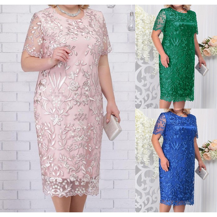 European And American Stitching Embroidered Lace Slim Cocktail Dress