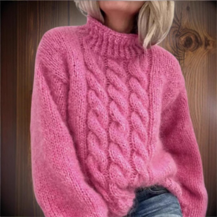 European And American Women's Turtleneck Pullover Thick Needle Brocade Sweater