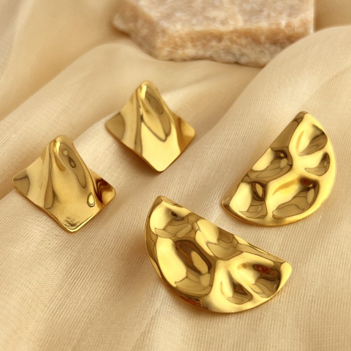 Exaggerated 18K Gold Stainless Steel Concave-convex Earrings For Women