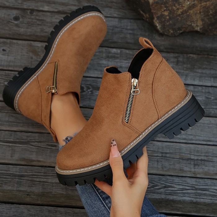 Fashion Ankle Boots With Side Zipper Ins Chunky Boots Autumn Winter Suede Shoes Women