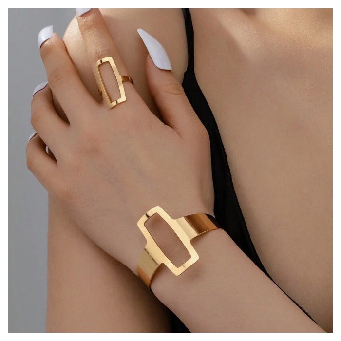 Fashion Design Geometric Bracelet Ring Set Female Niche Retro Temperament Female