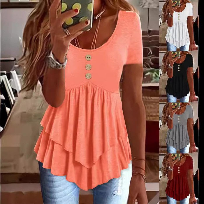 Fashion Three-button Casual Solid Color Short Sleeve