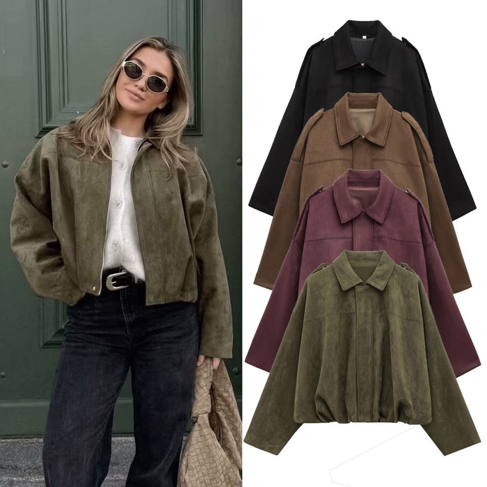 Faux Suede Texture Pilot Jacket - Men's Casual Zip Up Coat with Soft Touch Finish for Daily Wear