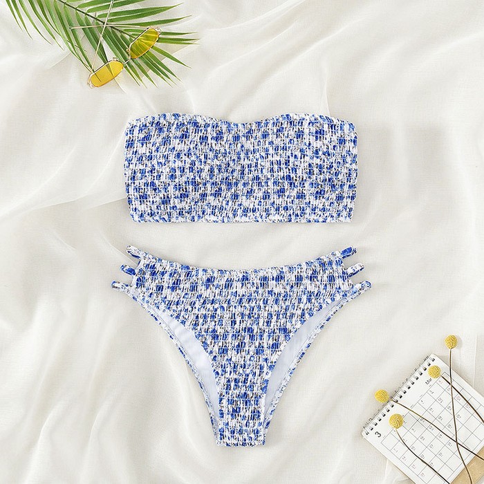 Floral Strapless Beauty Back Split Swimsuit