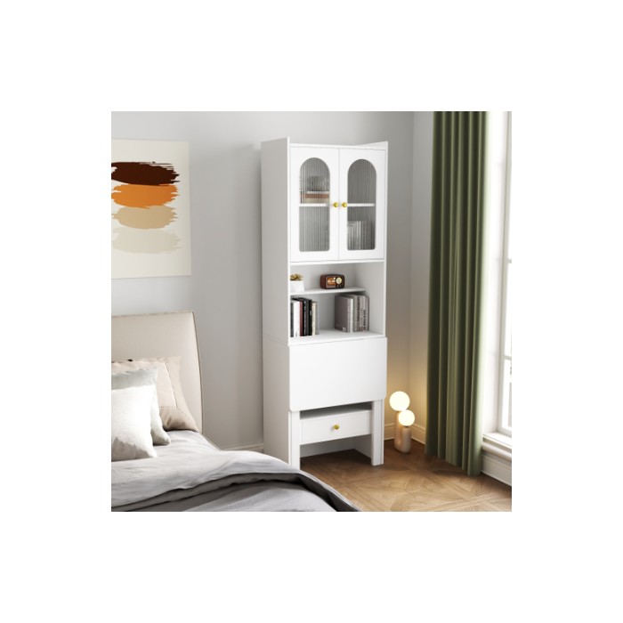 Fold-Out Convertible Writing Table, Desk Cabinet With Shelf And Drawer Multi-Function Home Office Workstation