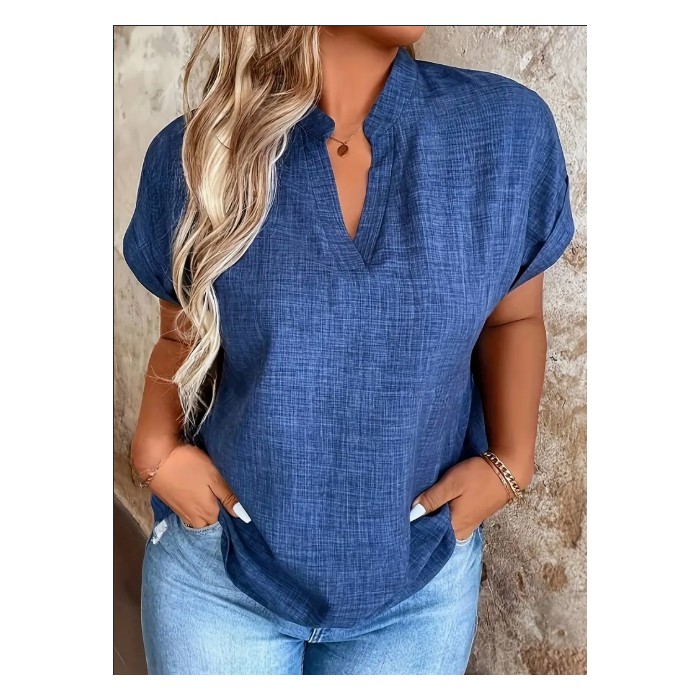 Fortune-oriented Small Stand-up Collar Ladies V-neck Top
