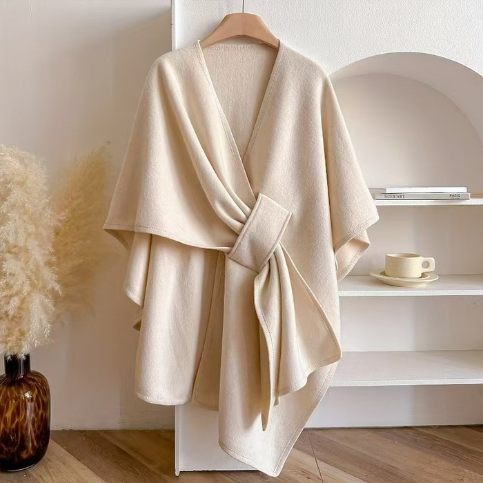 Fur Collar Fur Ball Knitted Cardigan Cape And Shawl