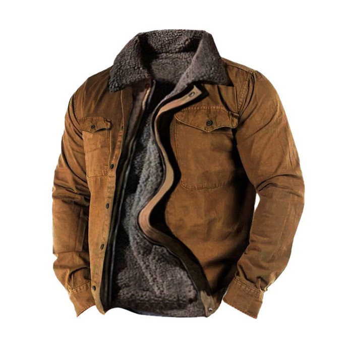 Heavy Side Seam Side Casual Zipper Loose Grey Brown Youth Cotton Jacket