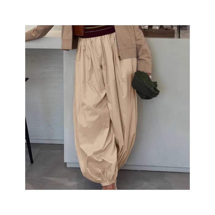 High Waist Pure Color Ankle-tied Wide Bloomers Harem Pants