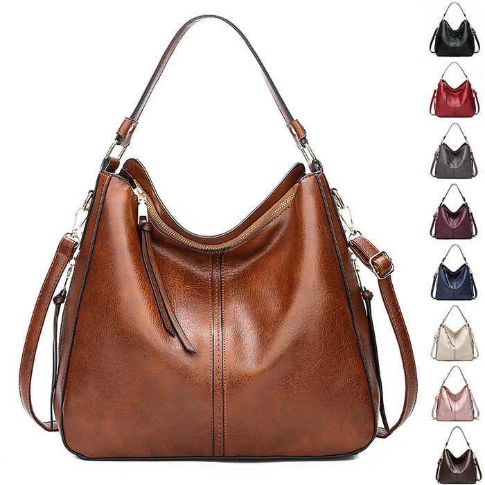 Hobos Zipper Bucket Bags With Adjustable Shoulder-strap Handbags Temperament High Capacity Messenger Shoulder Bag For Women