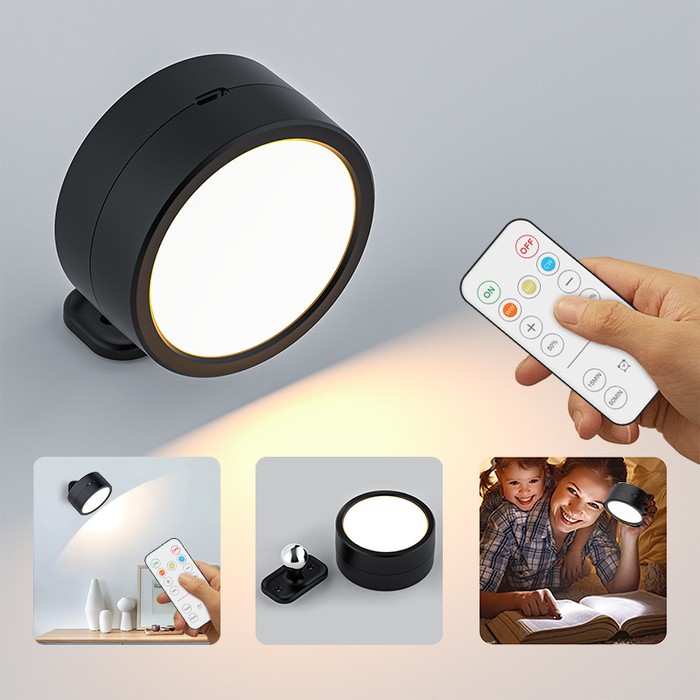 Home Ornaments Lighting Round Rotatable Bedside Wall Lamp