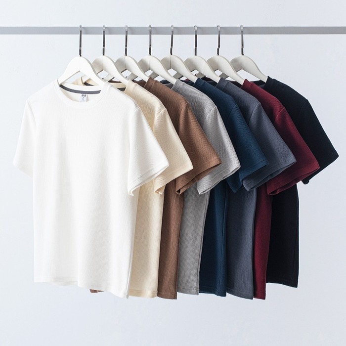 Knitted Short-sleeved T-shirt Men's All-match Loose Solid Color