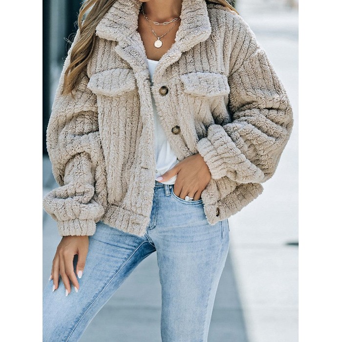 Lapel Bag Cover With Fleece Comfort Casual Women's Thick Plush Coat