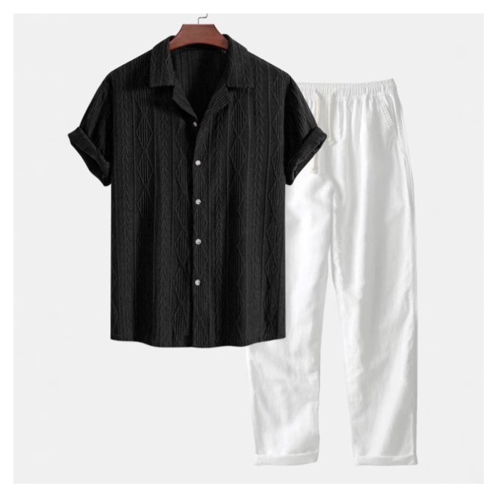 Lapel Casual Short-sleeved Shirt Digital Printing Comfortable Trousers Suit