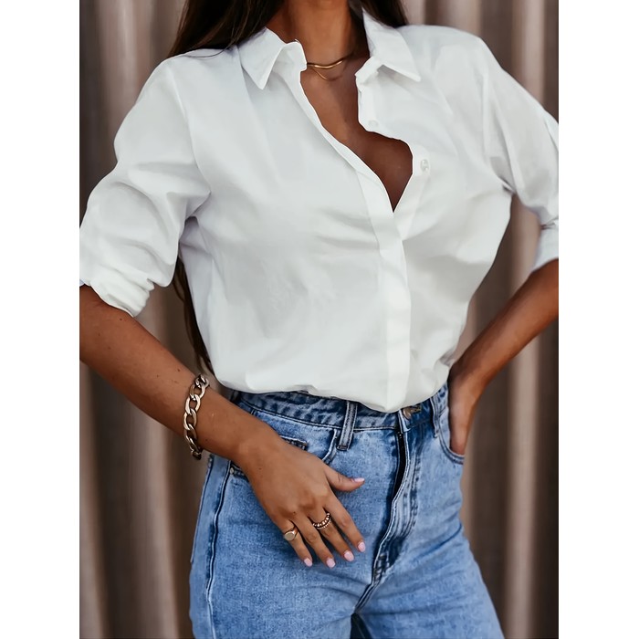 Lapel Long Sleeve Shirt Women's Button-up Tops Clothing