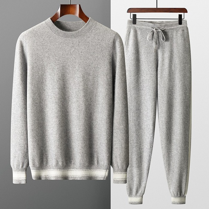 Leisure Sports Cashmere Men's Round Neck Sweater Suit