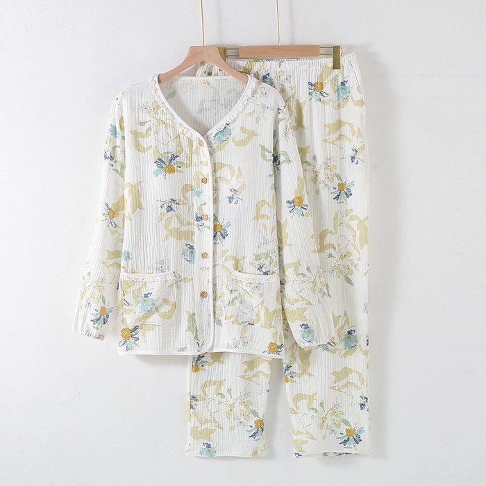 Long Sleeve Spring And Autumn Summer Collarless Cotton Homewear Suit