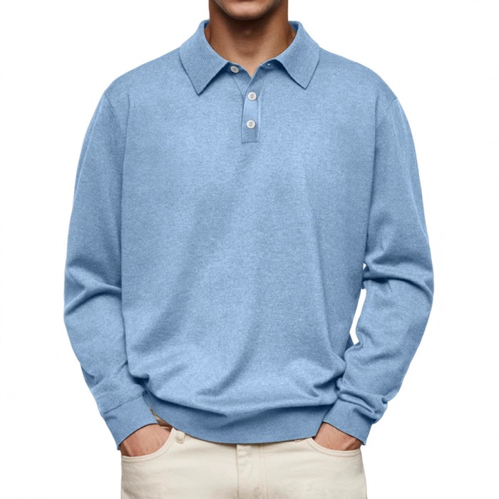 Long Sleeve V-neck Buttons Men's Casual Jacket Polo Shirt