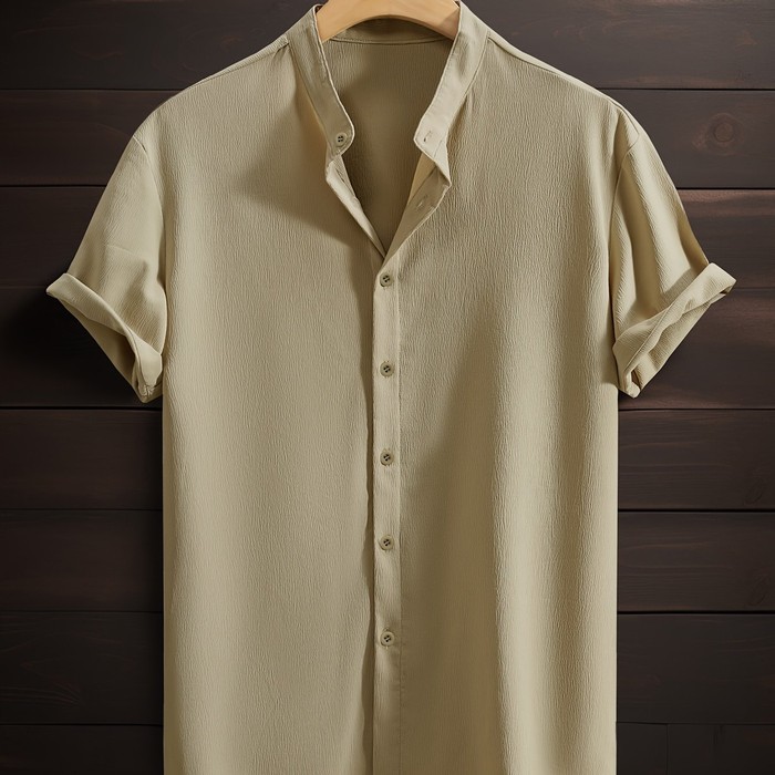 Men's Casual Breathable Polyester Fiber Stand Collar Shirt
