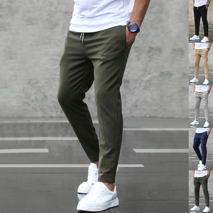 Men's Casual Drawstring Trousers With Pockets Fashion Slim Fit Skinny Pencil Pants Clothing