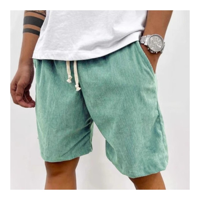 Men's Corduroy Shorts With Drawstring Fashion Casual Pockets Pants Summer