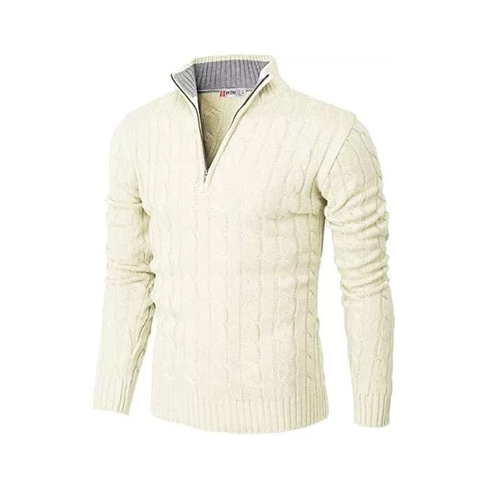 Men's Knitted Zippered Mock-neck Polo Sweater
