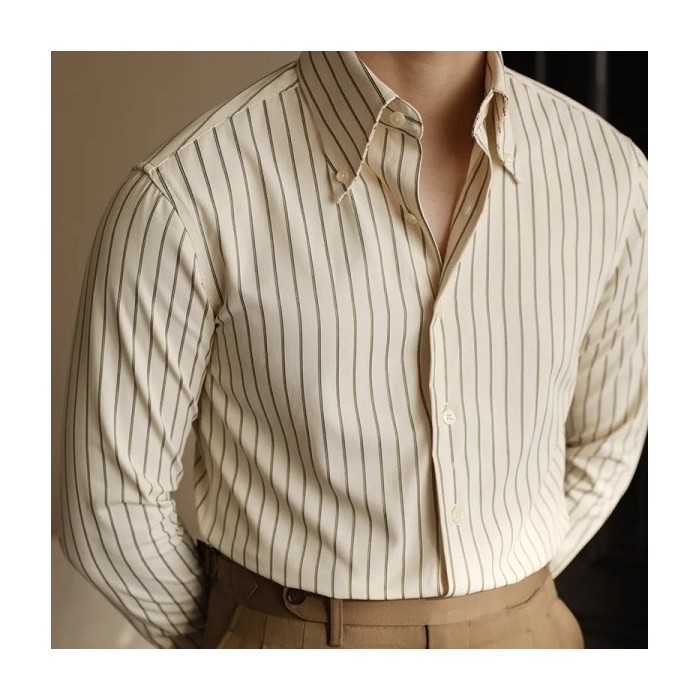 Men's Long Sleeve Fall Slim Fit Casual Striped Shirt